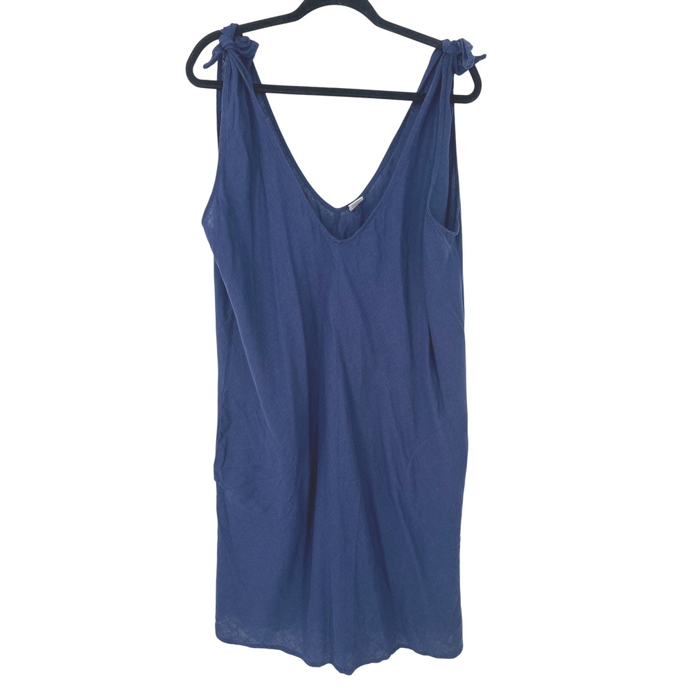Peyton & Parker Dress XXL Blue Linen Coastal Tie Shoulder Shift Pocket Lagenlook